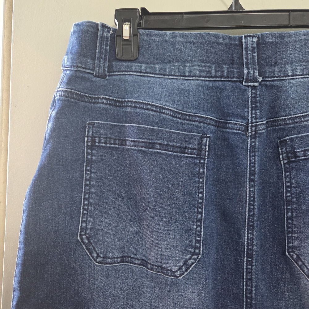 Indigo Poppy Denim Cargo Skirt 14 Midi Stretch 34" Waist Faded Dark Wash Y2K - Picture 3 of 8